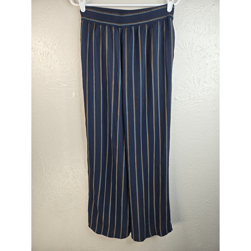 Lafayette 148 Striped Wide Leg Pants S Navy Blue Relaxed Pull On Career Trousers - Picture 3 of 10